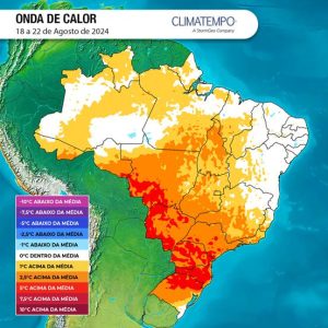 Onda de calor intenso deve atingir a região neste final de semana. Foto: Reprodução/Climatempo.